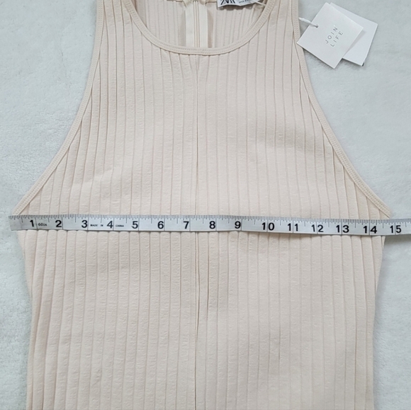 Zara Racerback Ribbed Knit Oatmeal Cream Colored Sleeveless Romper Cat Suit - Picture 6 of 10